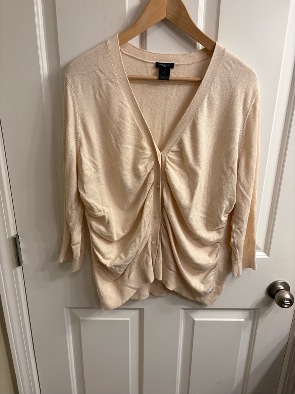 Ann Taylor Light Cream Button-Front Ruched Cardigan XL